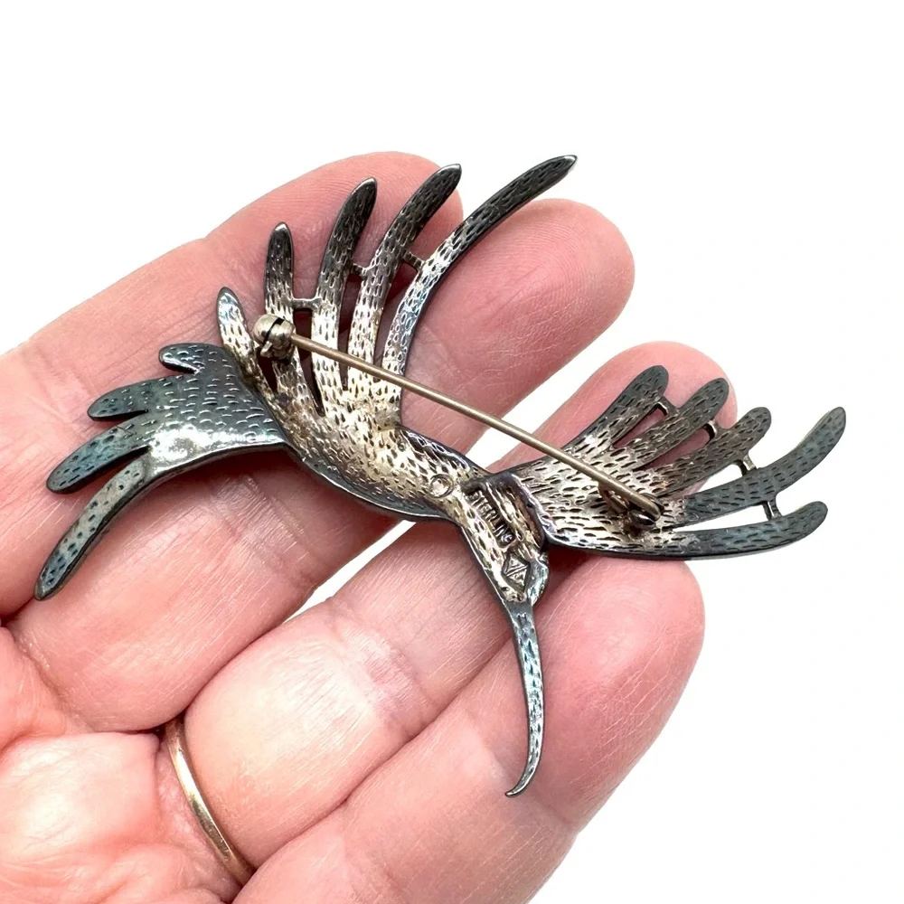 Judith Jack Sterling Silver and Marcasite Brooch Vintage Hummingbird Pin